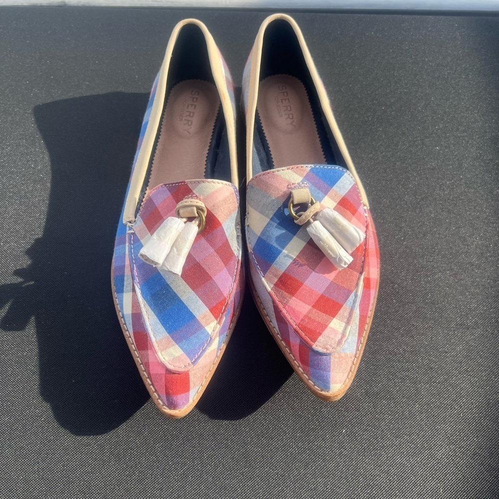 Sperry Red and Blue Plaid Loafers Women’s Size 8 - Picture 1 of 5